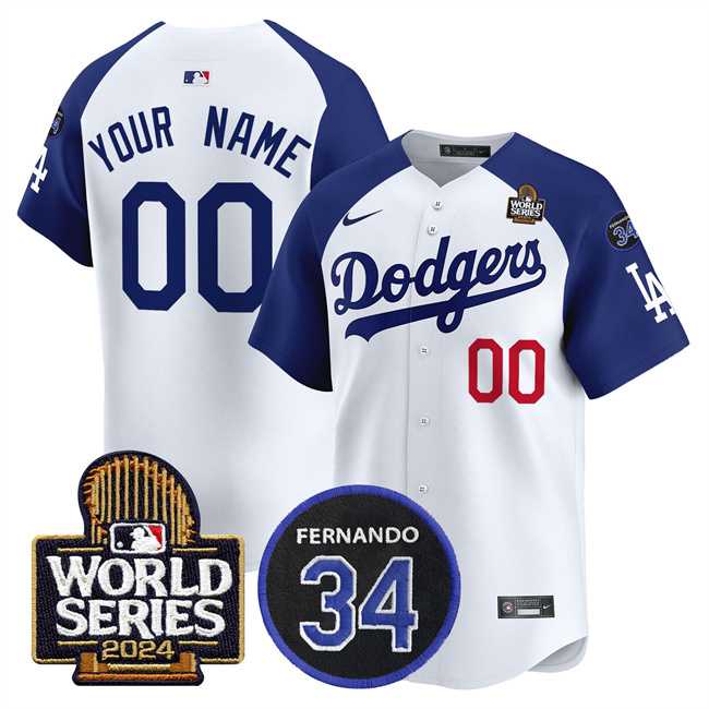 Mens Los Angeles Dodgers ACTIVE PLAYER Custom White Royal 2024 World Series With Fernando Memorial Patch Limited Stitched Baseball Jersey